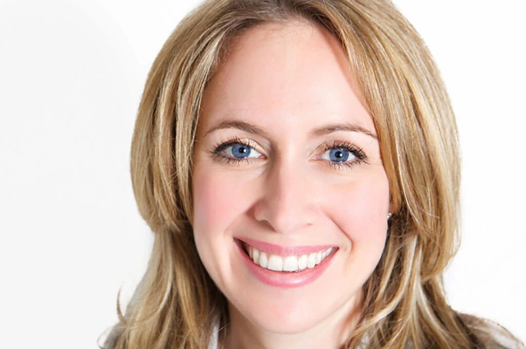 Close-up wearing invisible braces tray